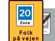 Folk på vejen - 20 km/t - Oplysningstavle E53,4-20 90x60cm T3 refleks, DS/EN12899-1