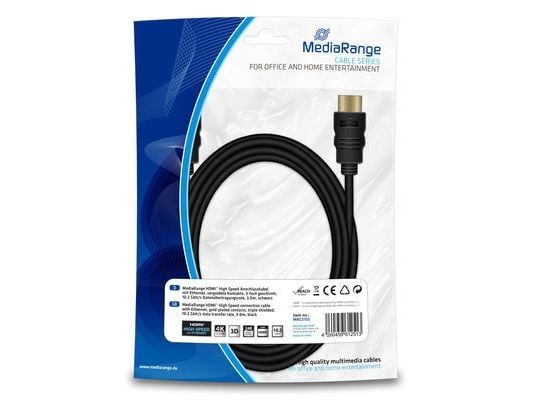 MediaRange - HDMI-kabel med Ethernet - HDMI plugg til HDMI plugg - 3 m - trippel beskyttelse - svart - rund, 4K-støtte