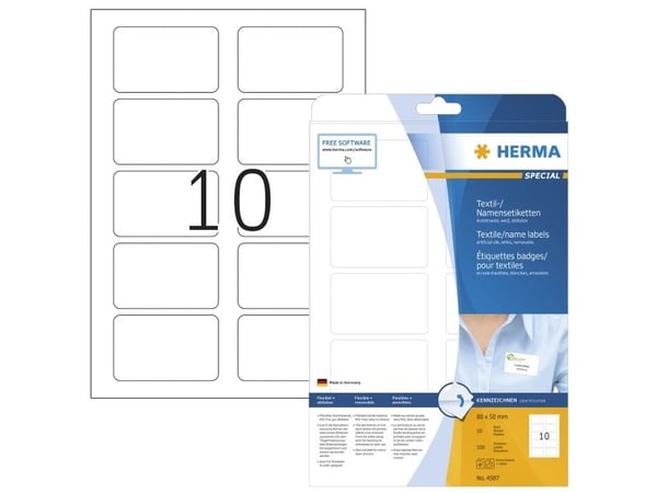 HERMA 4587, Hvit, Avrundet rektangel, Avtakbar, A4, Silke, Laser