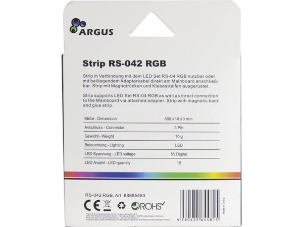 Inter-Tech RS-042 RGB, Universaali, Tietokonekotelon valaisupakkaus, Musta, Sininen, Vihreä, Punainen, 3-pin, 10 mm
