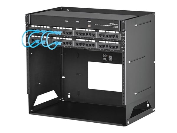 Startech 8U Open Frame Wall Mount Network Rack w/ Built in Shelf - 2-Post Adjustable Depth (12" to 18") Equipment Rack - 75.2lbs (WALLSHELF8U) - St...