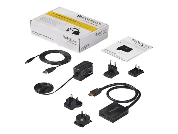 Startech HDMI Cable Splitter - 2 Port - 4K 30Hz - Powered - HDMI Audio / Video Splitter - 1 in 2 Out - HDMI 1.4 - Video/lyd-splitter - 2 x HDMI - s...