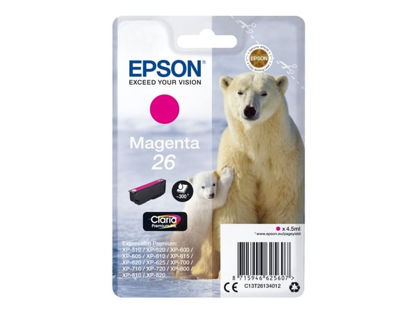 Epson 26 - 4.5 ml - magenta - original - blekkpatron - for Expression Premium XP-510, 520, 600, 605, 610, 615, 620, 625, 700, 710, 720, 800, 810, 820