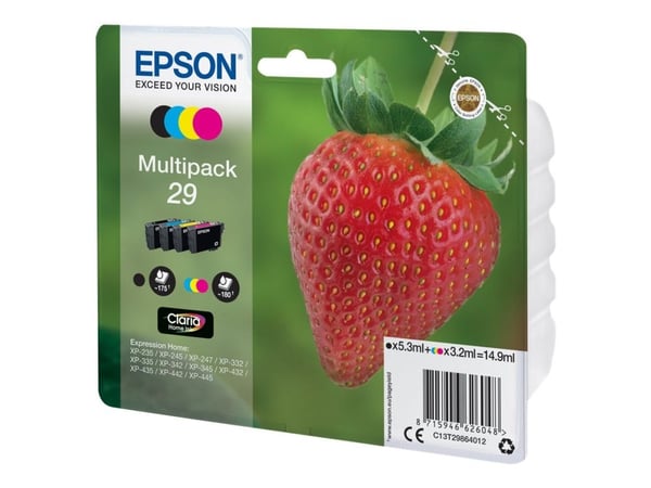 Epson 29 Multipack - 4-pack - 14.9 ml - svart, gul, cyan, magenta - original - blære med RF/lyd-alarm - blekkpatron - for Expression Home XP-235, 2...