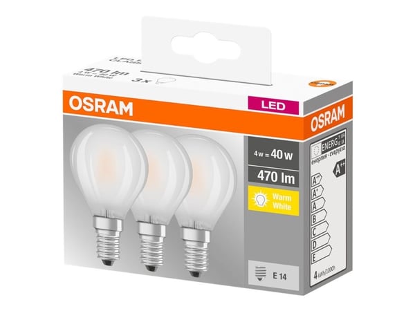 OSRAM LED BASE CLASSIC P - LED-lyspære - form: P45 - mattslipt finish - E14 - 4 W (ekvivalent 40 W) - klasse E - varmt hvitt lys - 2700 K