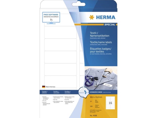 HERMA 4588, Hvit, Avrundet rektangel, Avtakbar, A4, Universal, Silke