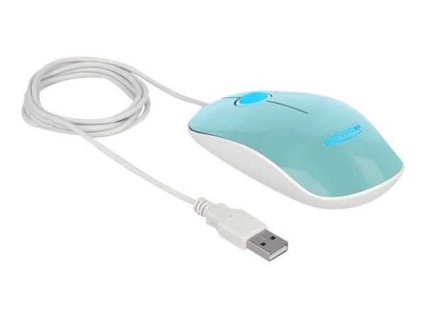 Delock - Mus - høyre- og venstrehåndet - optisk - 3 knapper - kablet - USB - blank turkis - løsvekt