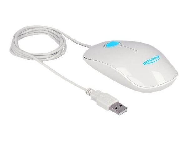 Delock - Mus - høyre- og venstrehåndet - optisk - 3 knapper - kablet - USB - glanshvit - løsvekt