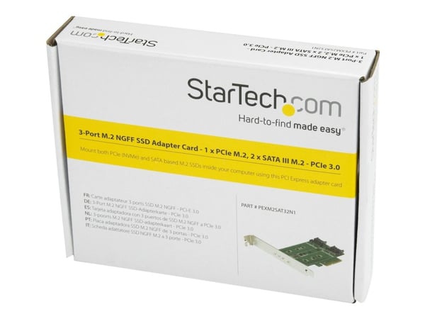 StarTech.com 3PT M.2 SSD-KORT - PCIE 3.0 StarTech.com 3-ports M.2 SSD (NGFF)-adapterkort - 1 x PCIe (NVMe) M.2, 2 x SATA III M.2 - PCIe 3.0 - PCI E...
