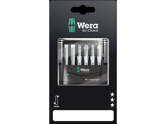 Wera Bit-Check 6 Universal 1 SB - Spissett for skrutrekker - 6 deler - phillips, pozidriv, slot - PH1, PH2, PZ1, PZ2, SL5.5, SL6.5 - heksagonal - l...