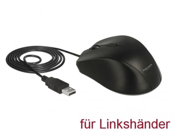 Delock - Mus - venstrehendt - optisk - 5 knapper - kablet - USB - svart - løsvekt