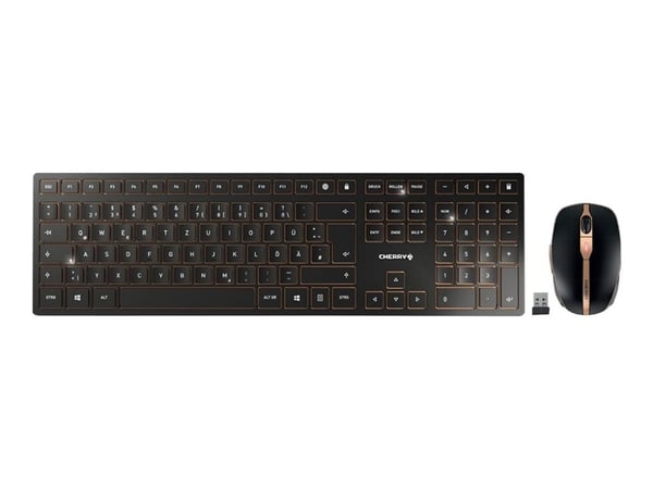 CHERRY DW 9000 SLIM - Sats med tangentbord och mus - trådlös - 2.4 GHz, Bluetooth 4.0 - USA med eurosymbol - svart, brons