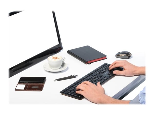 CHERRY DW 9000 SLIM - Sats med tangentbord och mus - trådlös - 2.4 GHz, Bluetooth 4.0 - USA med eurosymbol - svart, brons