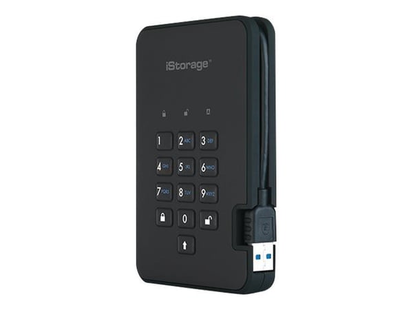 iStorage diskAshur² - Hårddisk - krypterad - 1 TB - extern (bärbar) - USB 3.1 Gen 1 - 5400 rpm - buffert: 8 MB - 256-bit AES, FIPS 197 - fantom sor...