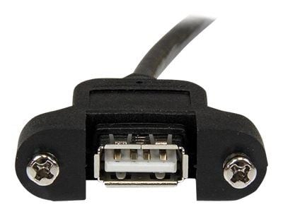 StarTech 1 ft Panel Mount USB Cable A to A - F/M - USB extension cable - USB (M) to USB (F) - USB 2.0 - 1 ft - molded, thumbscrews - black - USBPNL...