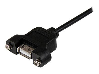 StarTech 1 ft Panel Mount USB Cable A to A - F/M - USB extension cable - USB (M) to USB (F) - USB 2.0 - 1 ft - molded, thumbscrews - black - USBPNL...