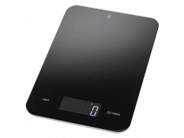 WMF 0608736040, Sähkökeittiövaaka, 5 kg, 1 g, Musta, Lasi, Muovi, Suorakulmio