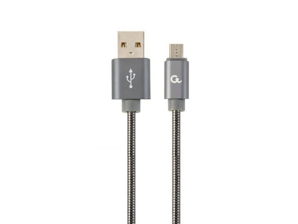 Cablexpert Premium spiral metall - USB-kabel - Micro-USB Type B (hann) til USB (hann) - USB 2.0 - 2,1 A - 2 m - metallgrå