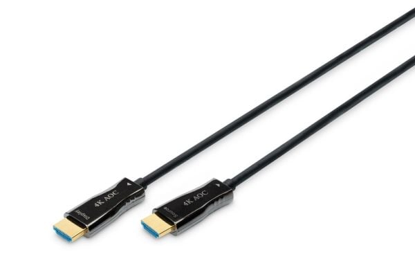 DIGITUS - Premium High Speed - HDMI-kabel med Ethernet - HDMI hann til HDMI hann - 10 m - dobbeltisolert - svart - 4K-støtte, aktiv optisk hybridkabel