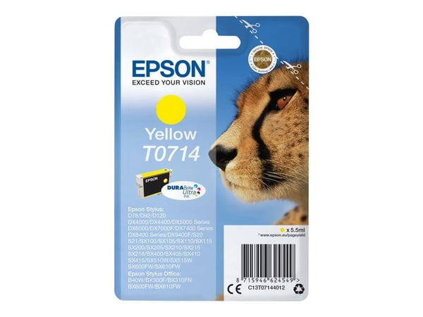 Epson T0714 - 5.5 ml - gul - original - blekkpatron - for Stylus DX9400, SX115, SX210, SX215, SX218, SX415, SX515, SX610; Stylus Office BX310, BX610