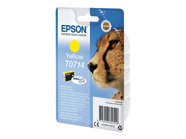 Epson T0714 - 5.5 ml - gul - original - blekkpatron - for Stylus DX9400, SX115, SX210, SX215, SX218, SX415, SX515, SX610; Stylus Office BX310, BX610