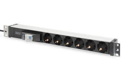 DIGITUS DN-95417 - Flerkoplingslist (kan monteres i rack) - AC 250 V - 4000 watt - inngang: strøm - utgangskontakter: 6 - 1U - 19" - 1.8 m kabel - ...
