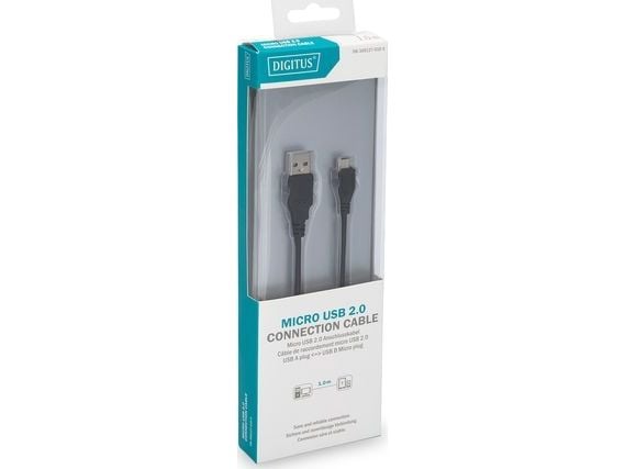 DIGITUS - USB-kaapeli - USB (uros) - Micro-USB Type B (uros) - USB 2.0 - 1 m - muotoiltu - musta