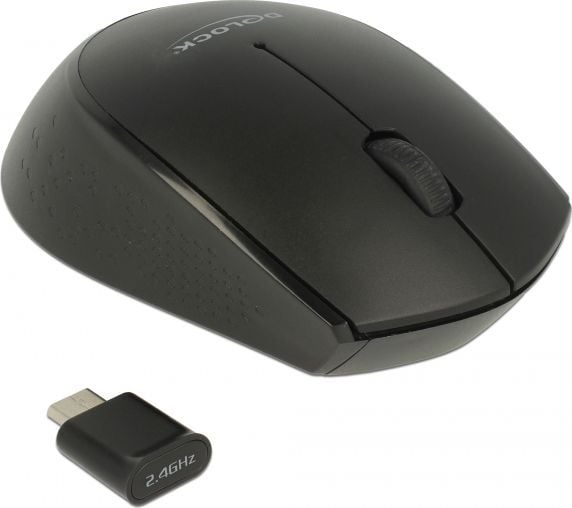 Delock mini - Mus - høyre- og venstrehåndet - optisk - 3 knapper - trådløs - 2.4 GHz - USB trådløs mottaker - svart - løsvekt