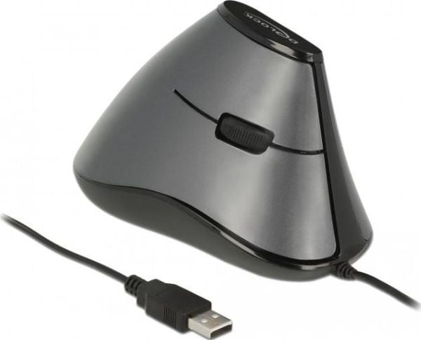 Delock - Vertikal mus - ergonomisk - høyrehendt - optisk - 5 knapper - kablet - USB - grå, svart - løsvekt