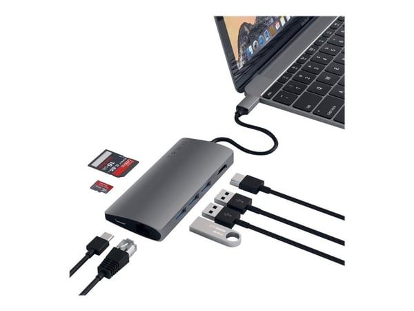 Satechi Multi-Port Adapter V2 Dock st., USB 3.2 Gen 1 (3.1 Gen 1) Type-C, Harmaa, MicroSD (TransFlash), SD, HDMI, RJ-45, USB 3.2 Gen 1 (3.1 Gen 1) ...