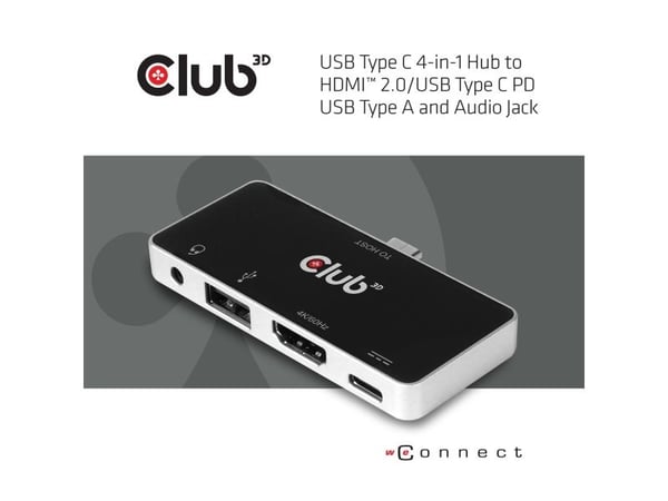 Club 3D USB Type C 4-in-1 Hub - Dokkingstasjon - USB-C - HDMI