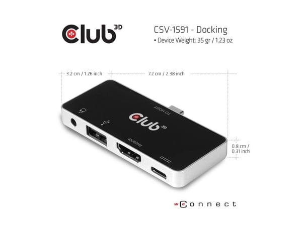 Club 3D USB Type C 4-in-1 Hub - Dokkingstasjon - USB-C - HDMI