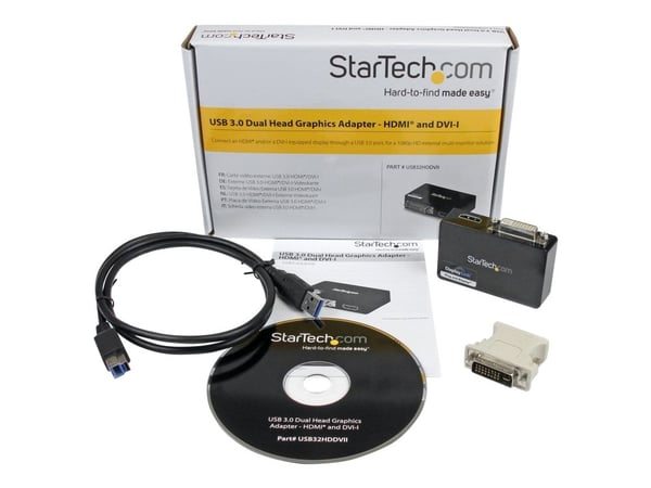 Startech USB 3.0 to HDMI / DVI Adapter - 2048x1152 - External Video & Graphics Card - Dual Monitor Display Adapter Cable - Supports Mac & Windows (...
