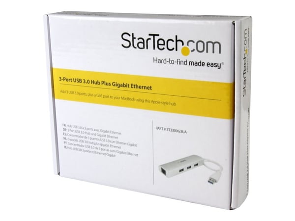 StarTech.com ST3300G3UA, Langallinen, USB, Ethernet, 5000 Mbit/s, Hopea, Valkoinen