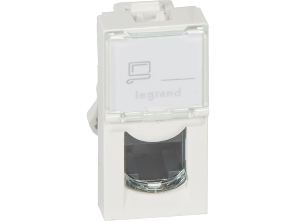 Dataliitin Mosaic 1x RJ45 Cat.5e UTP modulaarinen liitin ja tekstikenttä 1M valkoinen