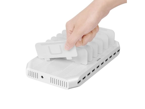 Unitek - Ladestativ + AC-strømadapter - 2.4 A - 10 utgangskontakter (USB)