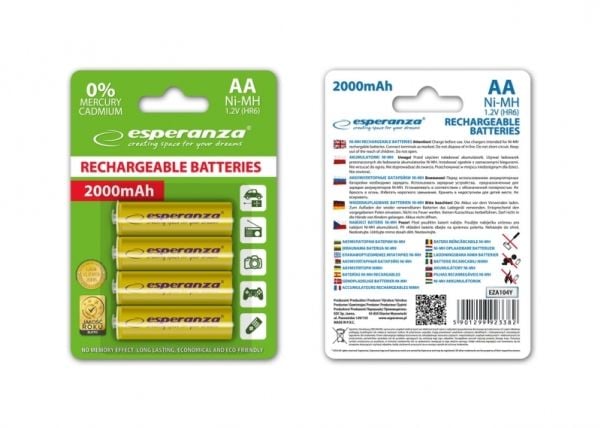 Esperanza - Paristot 4 x AA-tyyppi - NiMH - 2000 mAh - gul