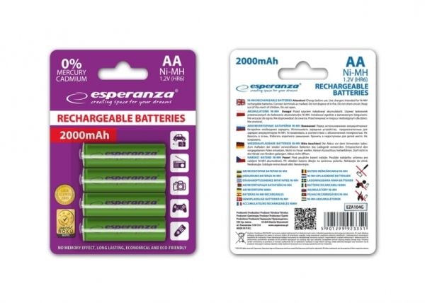 Esperanza - Akku 4 x AA-tyyppi - NiMH - 2000 mAh - vihreä