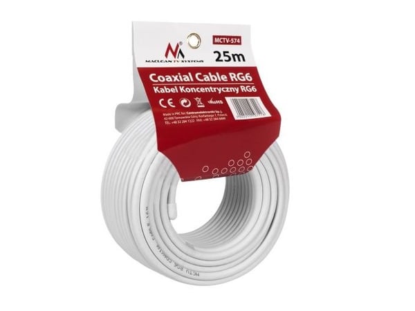 Maclean MCTV-574, 25 m, RG-6/U, Valkoinen