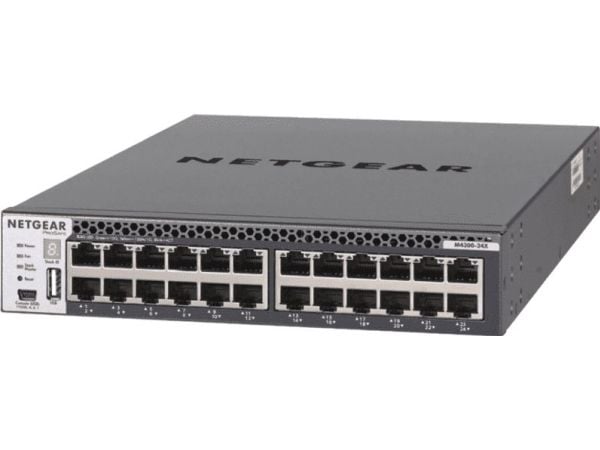 NETGEAR M4300-24X - Switch - L3 - Styrt - 24 x 10 Gigabit Ethernet + 4 x delt 10 Gigabit SFP+ - front til bakside-luftflyt - rackmonterbar