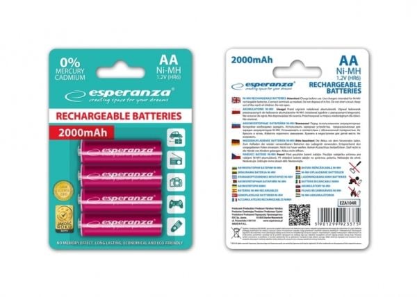 Esperanza - Batteri 4 x AA-type - NiMH - 2000 mAh - rød