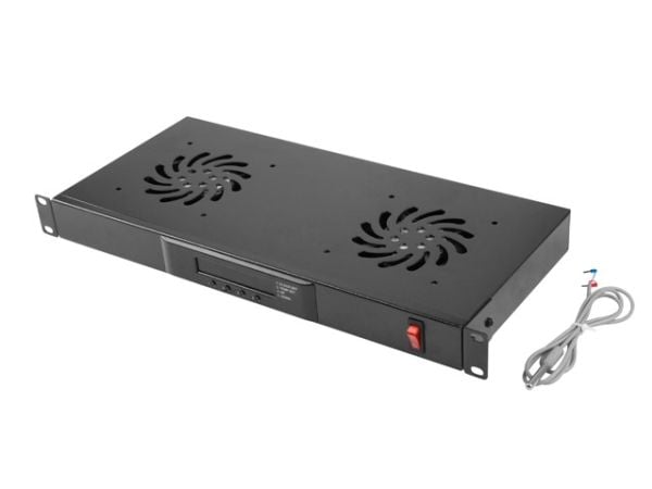 Lanberg - Rackviftepanel - med termostat, 2 kjølevifter - 230 V - RAL 9004, svart - 1U - 19"