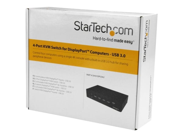 Startech 4 Port DisplayPort KVM Switch - DP KVM Switch with Audio and Built-in USB 3.0 Hub for Peripherals - 4K 30Hz (SV431DPU3A2) - KVM / lyd / US...