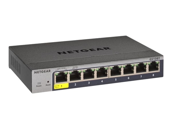 NETGEAR Smart GS108Tv3 - Switch - smart - 8 x 10/100/1000 - skrivbordsmodell, väggmonterbar - Likström