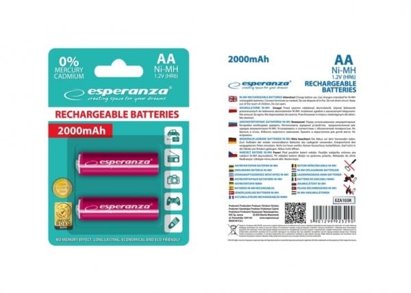 Esperanza - Batteri 2 x AA-type - NiMH - 2000 mAh - rød