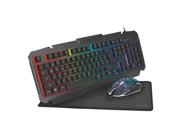LogiLink ID0185, Koblet med ledninger (ikke trådløs), USB, Membrannøkkelbryter, QWERTY, RGB LED, Sort