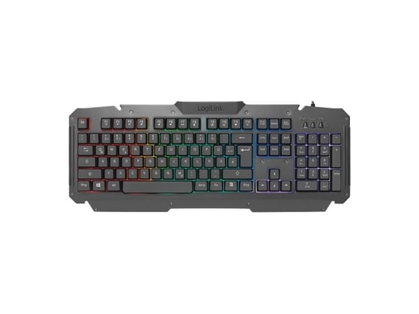 LogiLink ID0185, Koblet med ledninger (ikke trådløs), USB, Membrannøkkelbryter, QWERTY, RGB LED, Sort