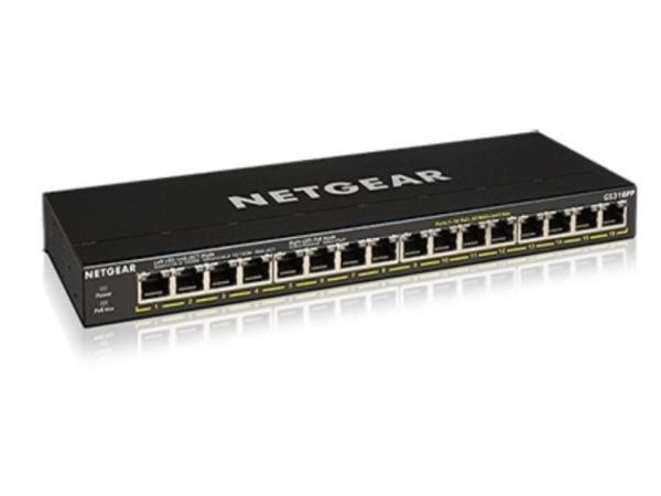 NETGEAR GS316PP - Switch - ikke-styrt - 16 x 10/100/1000 (PoE+) - stasjonær, veggmonterbar - PoE+ (183 W)