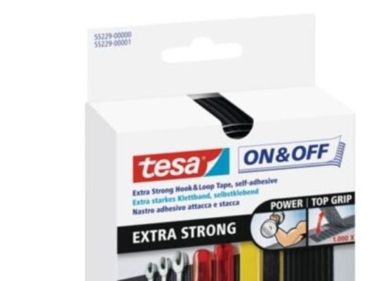 TESA On &amp; Off 55229-00-01 Staattinen silmukkaosa, erittäin vahva (L x S) 1000 mm x 50 mm Musta 1 kpl