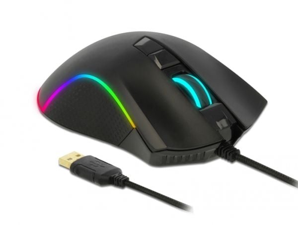 Delock Gaming - Mus - ergonomisk - høyrehendt - optisk - 7 knapper - kablet - USB - svart - løsvekt